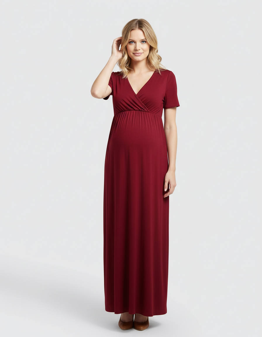 Bump Society – The Comfort Collection: Crossover V-Neck Flowy Silhouette Maternity Maxi Dress-Bump Society