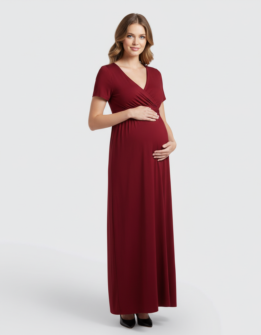 Bump Society – The Comfort Collection: Crossover V-Neck Flowy Silhouette Maternity Maxi Dress-Bump Society