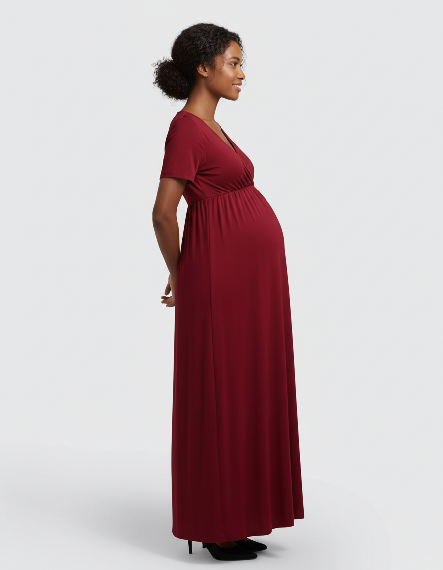 Bump Society – The Comfort Collection: Crossover V-Neck Flowy Silhouette Maternity Maxi Dress-Bump Society