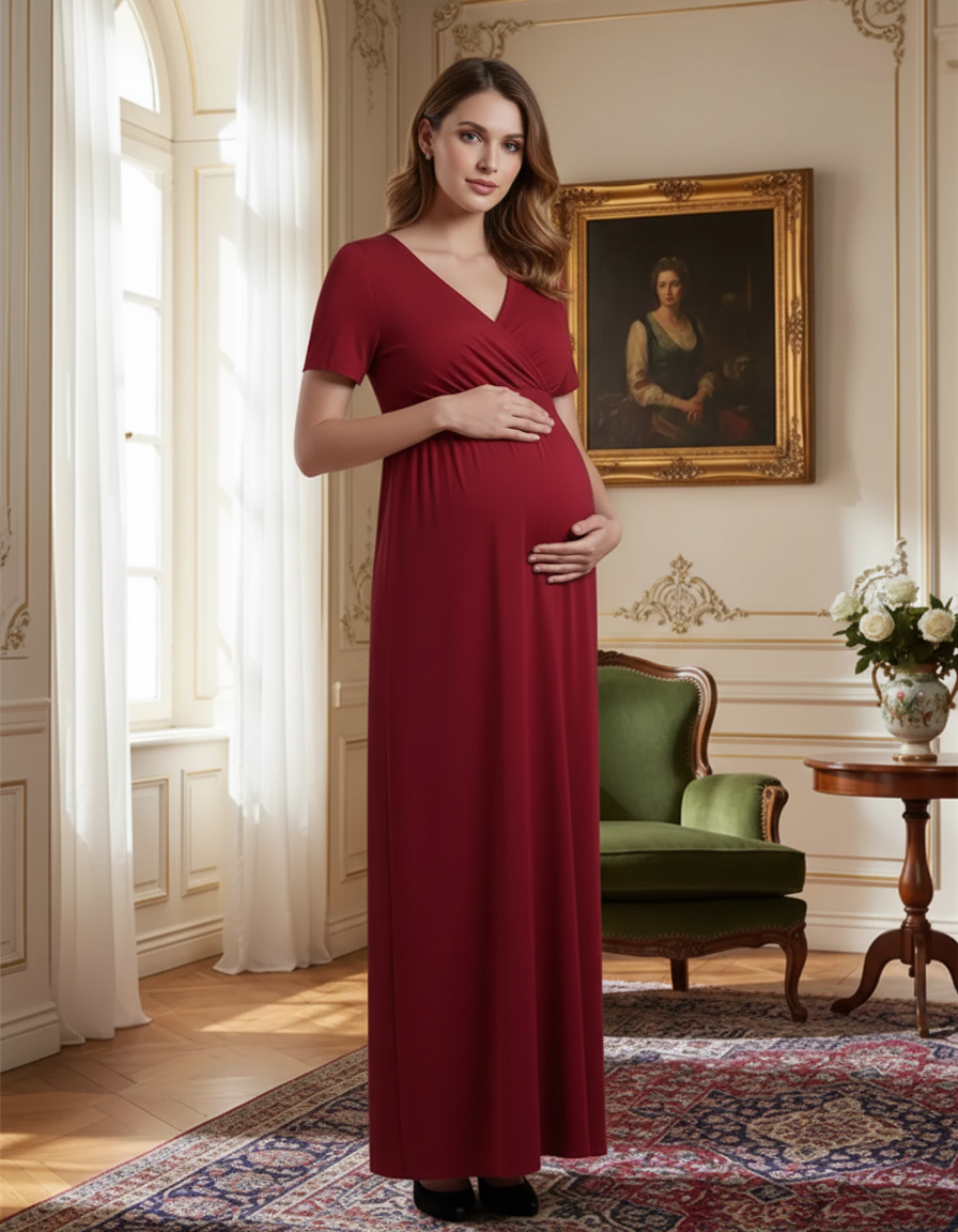 Bump Society – The Comfort Collection: Crossover V-Neck Flowy Silhouette Maternity Maxi Dress-Bump Society