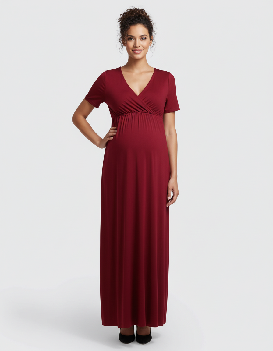 Bump Society – The Comfort Collection: Crossover V-Neck Flowy Silhouette Maternity Maxi Dress-Bump Society