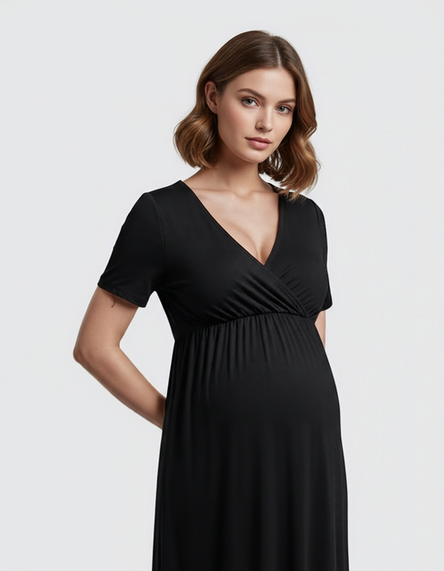 Bump Society – The Comfort Collection: Crossover V-Neck Flowy Silhouette Maternity Maxi Dress-Bump Society