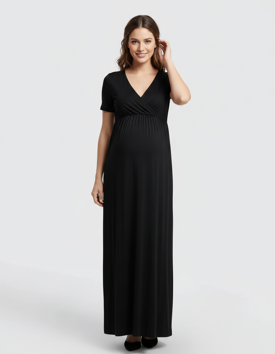 Bump Society – The Comfort Collection: Crossover V-Neck Flowy Silhouette Maternity Maxi Dress-Bump Society