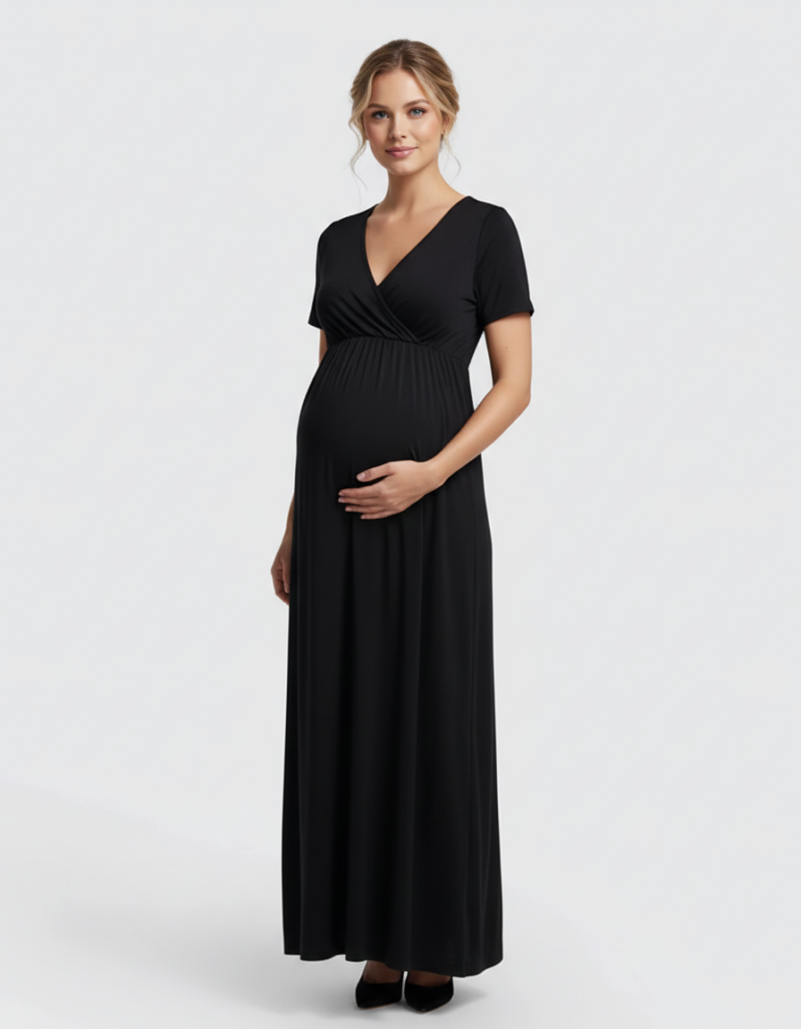 Bump Society – The Comfort Collection: Crossover V-Neck Flowy Silhouette Maternity Maxi Dress-Bump Society