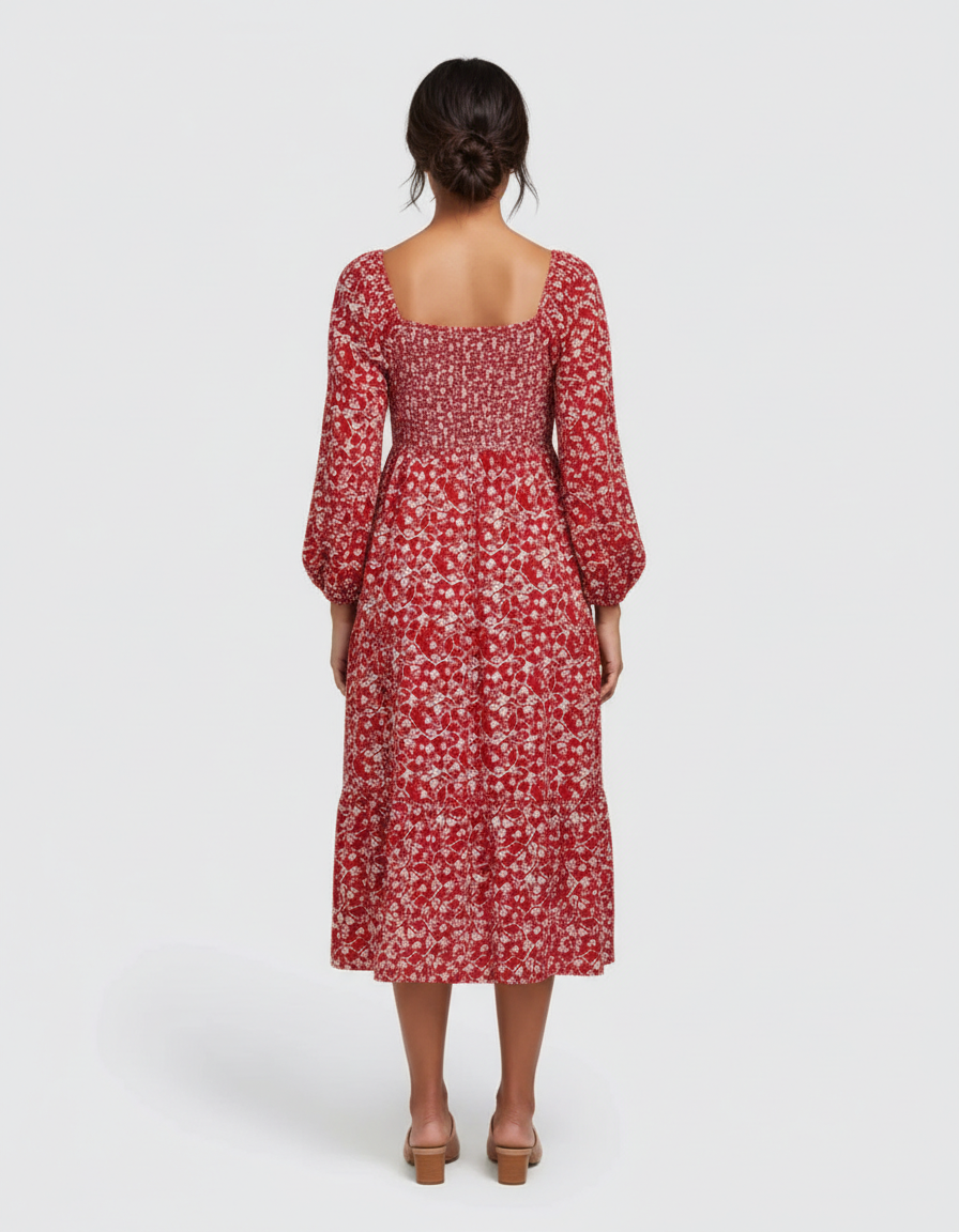 Bump Society – The Comfort Collection: Deep V-Neck Floral Maternity Midi Dress-Bump Society