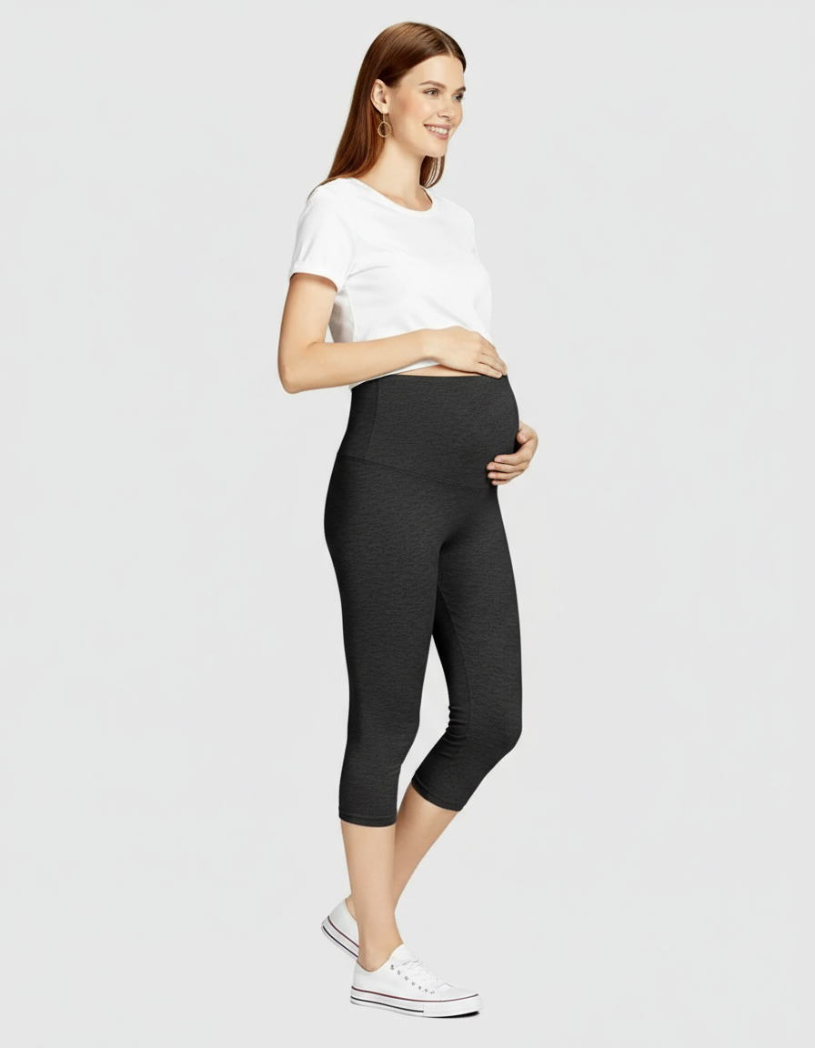 Bump Society – The Comfort Collection: Elastic High Waist Seven Point Maternity Pants-Bump Society