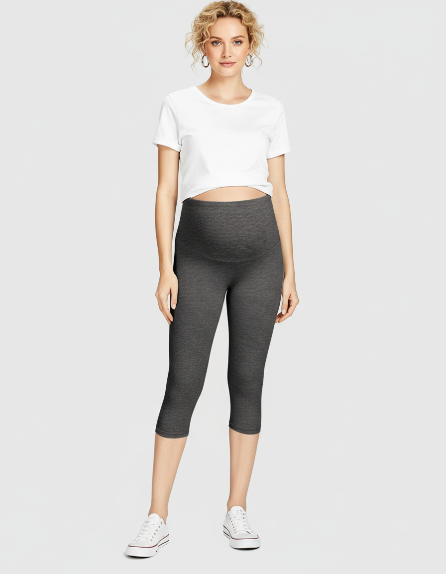 Bump Society – The Comfort Collection: Elastic High Waist Seven Point Maternity Pants-Bump Society