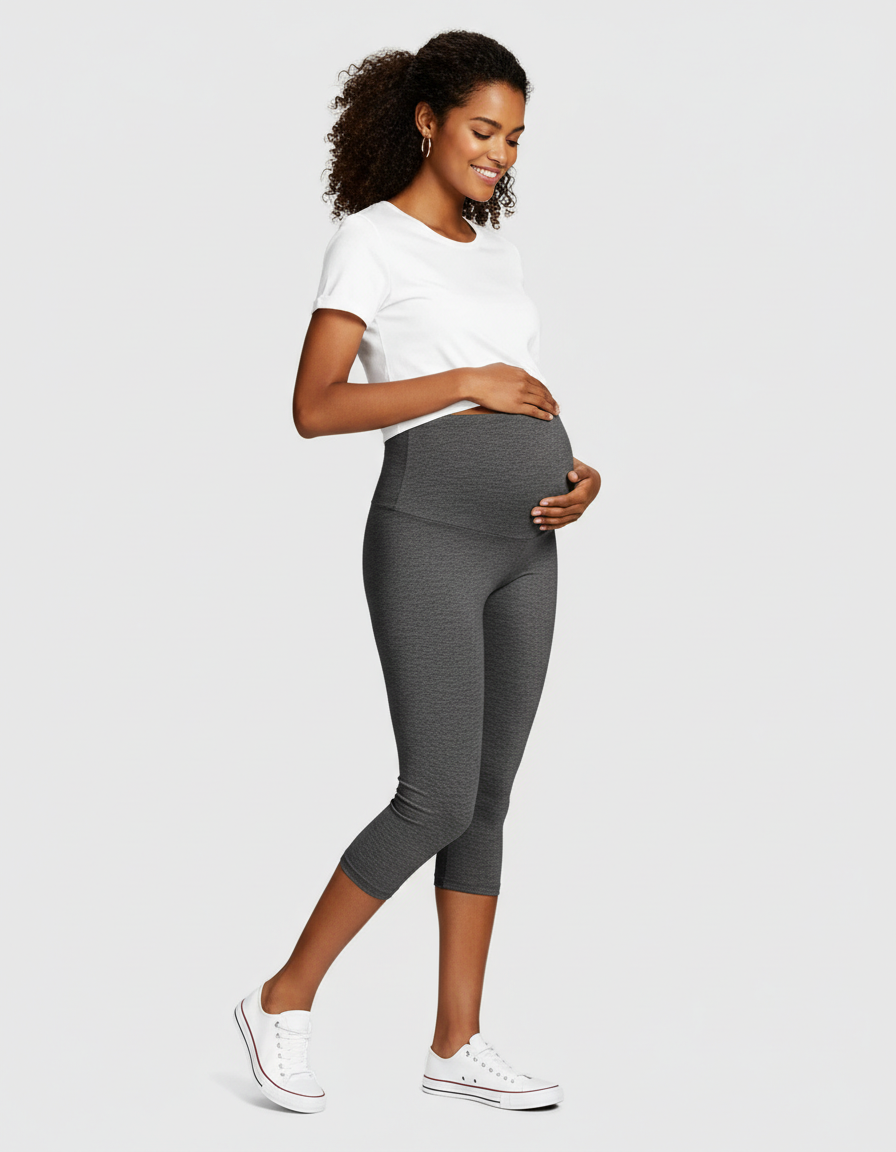 Bump Society – The Comfort Collection: Elastic High Waist Seven Point Maternity Pants-Bump Society