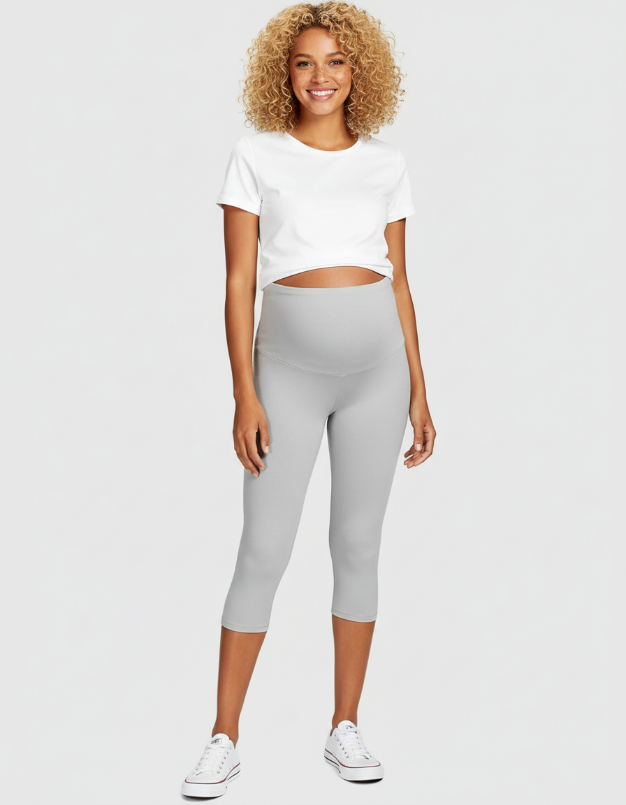 Bump Society – The Comfort Collection: Elastic High Waist Seven Point Maternity Pants-Bump Society