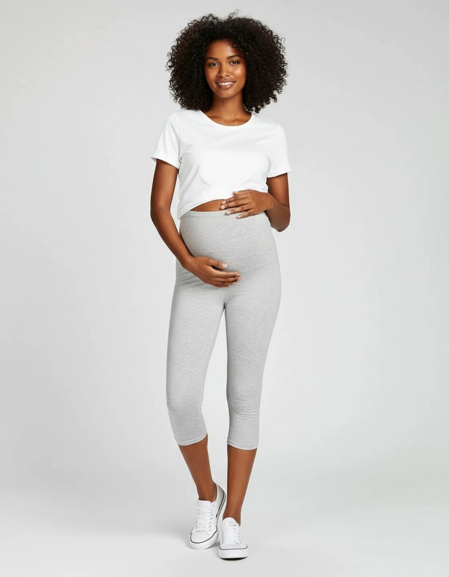 Bump Society – The Comfort Collection: Elastic High Waist Seven Point Maternity Pants-Bump Society