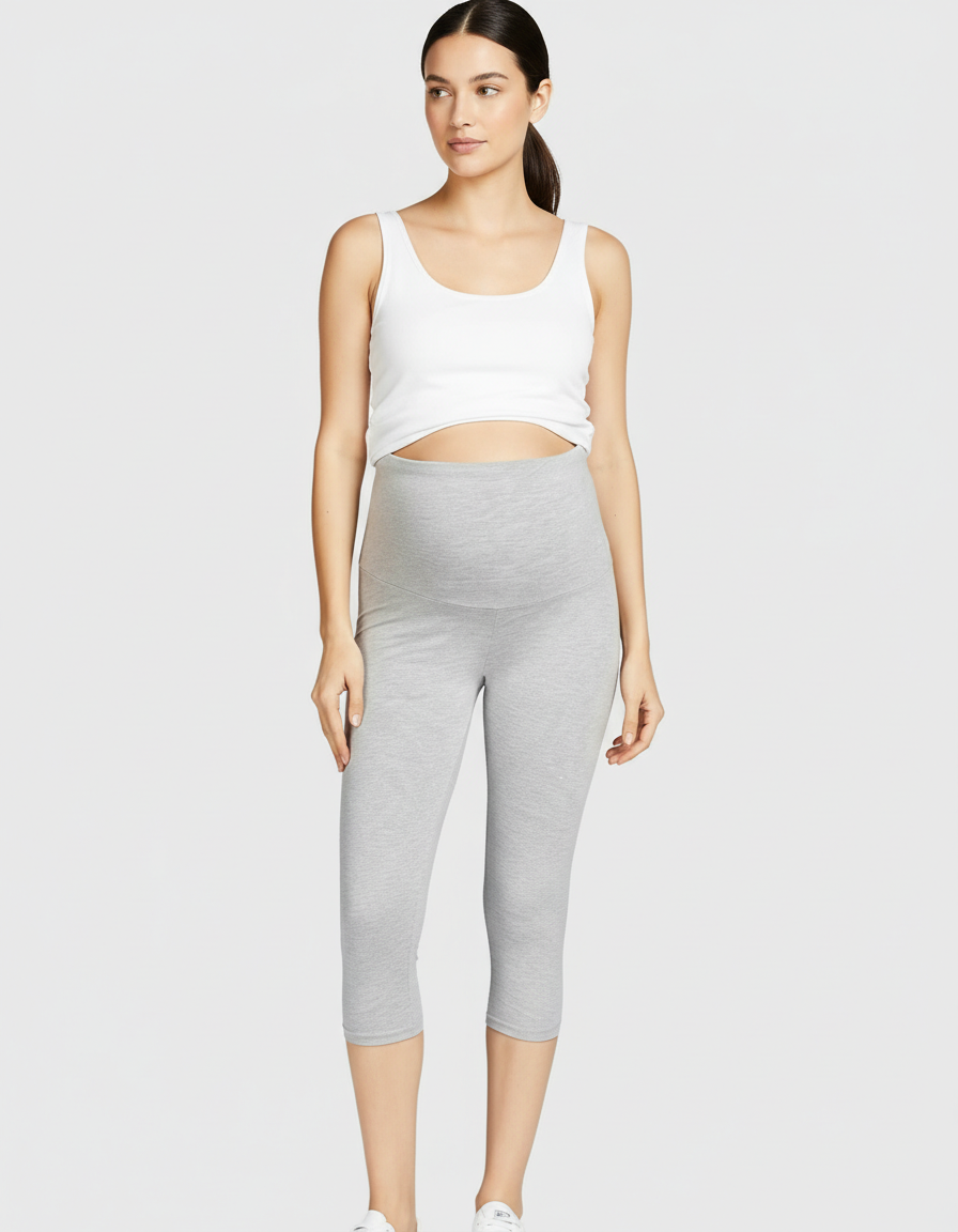 Bump Society – The Comfort Collection: Elastic High Waist Seven Point Maternity Pants-Bump Society