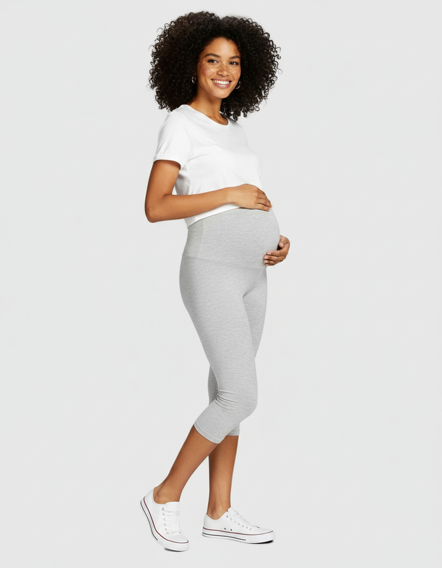 Bump Society – The Comfort Collection: Elastic High Waist Seven Point Maternity Pants-Bump Society