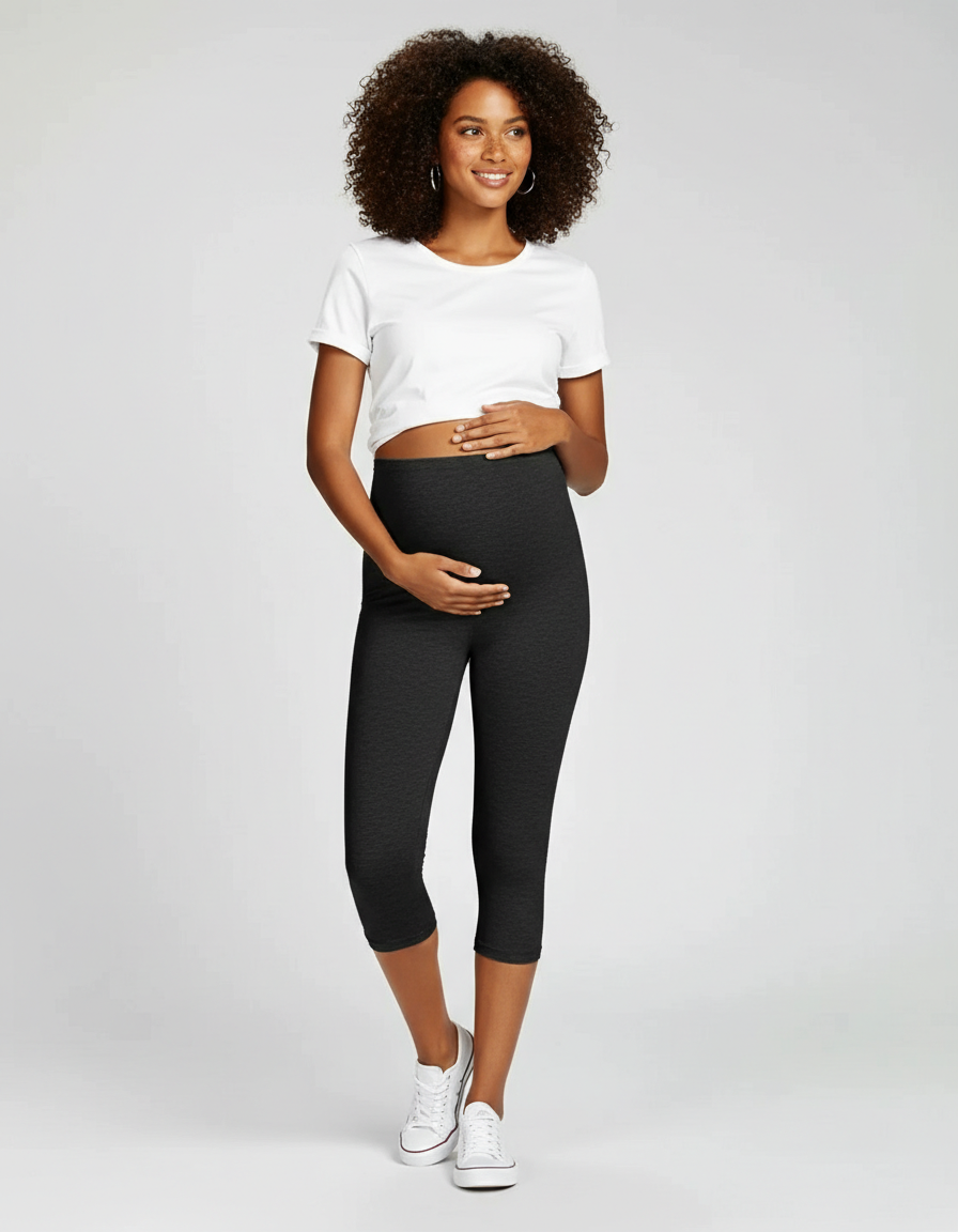 Bump Society – The Comfort Collection: Elastic High Waist Seven Point Maternity Pants-Bump Society