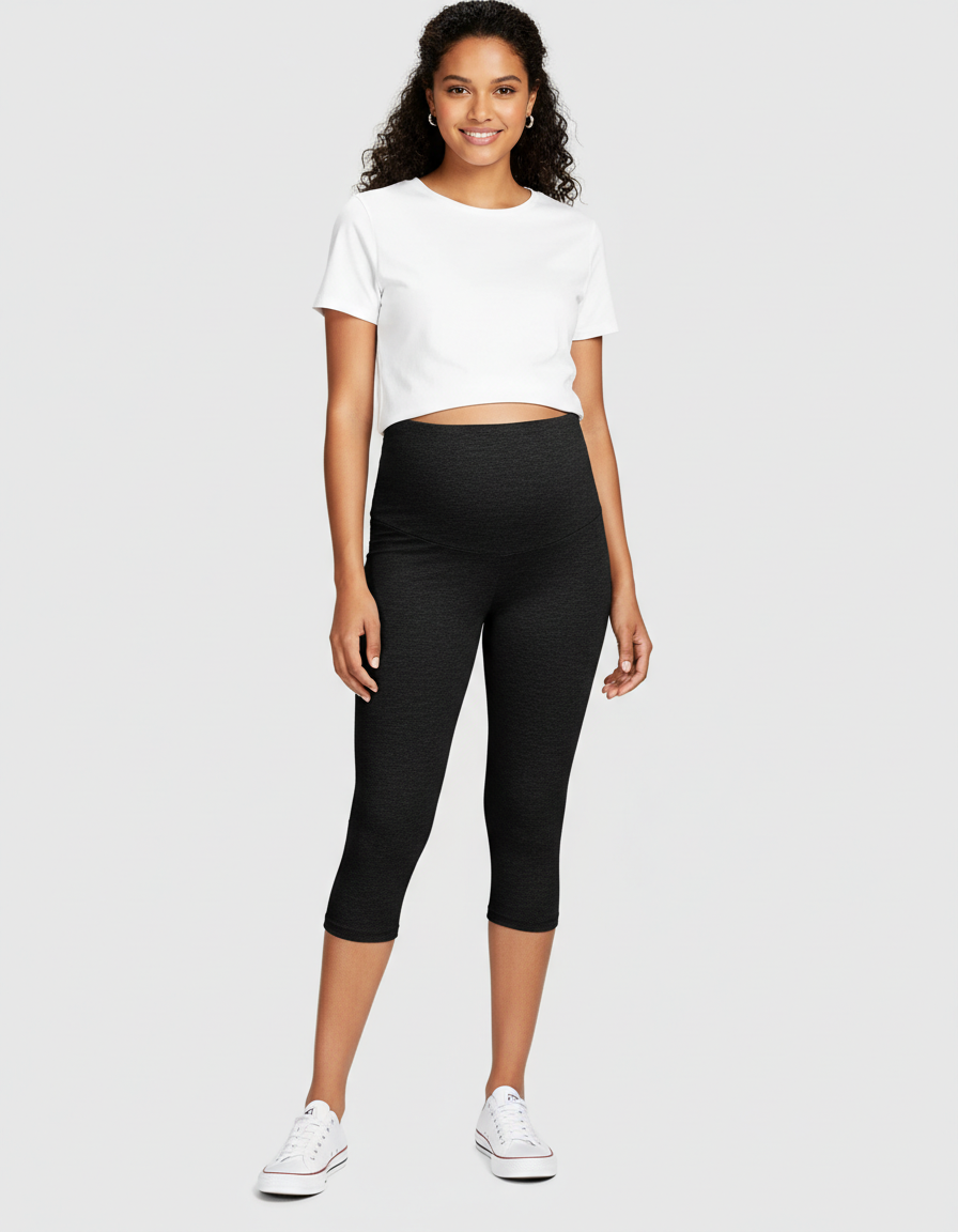 Bump Society – The Comfort Collection: Elastic High Waist Seven Point Maternity Pants-Bump Society