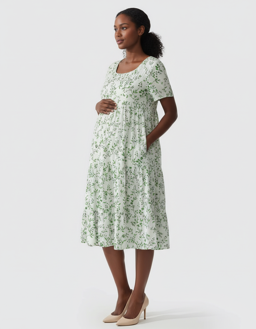 Bump Society – The Comfort Collection: Empire Waist Tiered Maternity Midi Dress-Bump Society