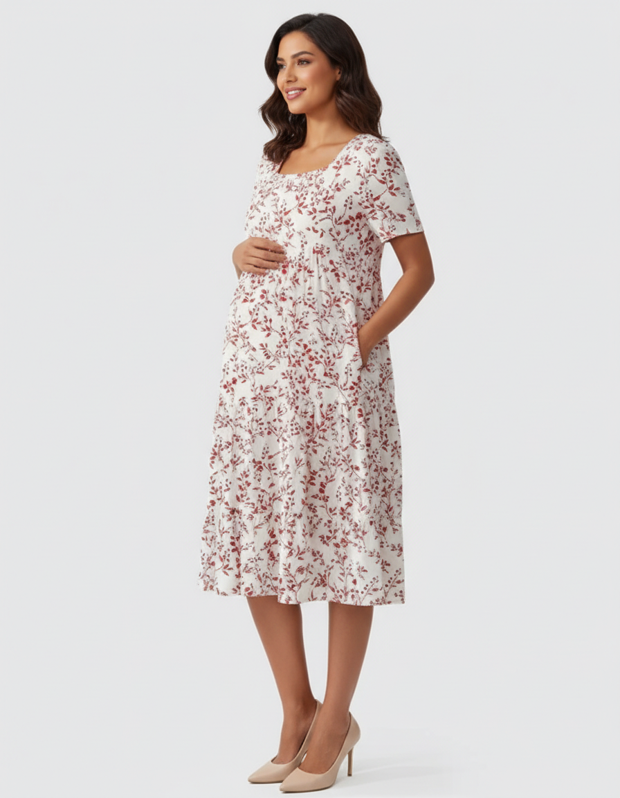 Bump Society – The Comfort Collection: Empire Waist Tiered Maternity Midi Dress-Bump Society