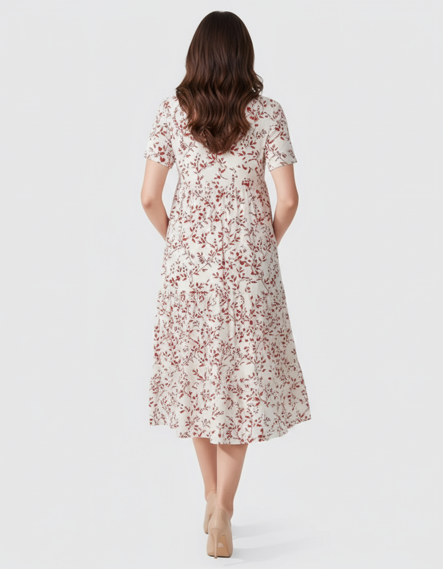 Bump Society – The Comfort Collection: Empire Waist Tiered Maternity Midi Dress-Bump Society