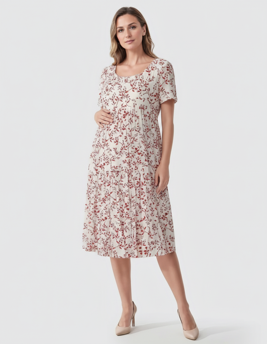 Bump Society – The Comfort Collection: Empire Waist Tiered Maternity Midi Dress-Bump Society
