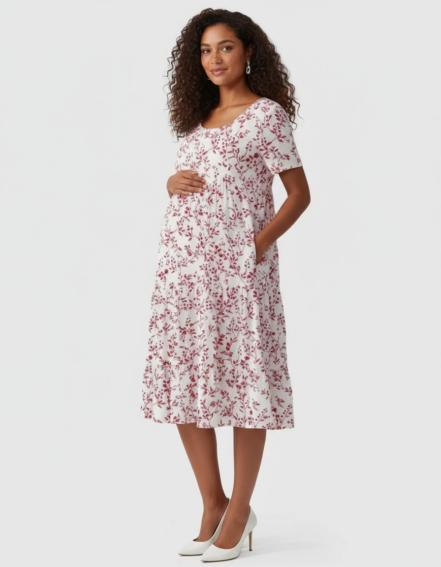 Bump Society – The Comfort Collection: Empire Waist Tiered Maternity Midi Dress-Bump Society