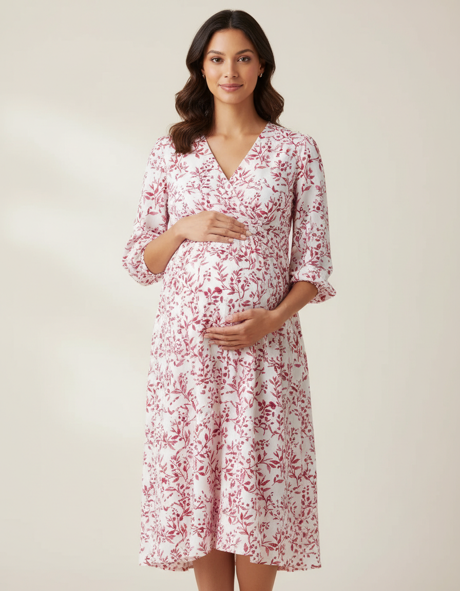 Bump Society – The Comfort Collection: Empire Waist Tiered Maternity Midi Dress-Bump Society