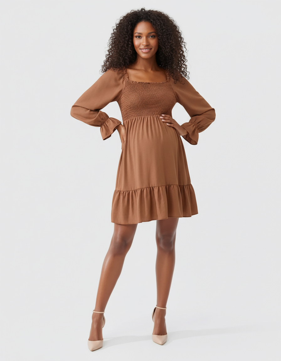 Bump Society – The Comfort Collection: Flared Sleeve A-line Babydoll Maternity Dress-Bump Society