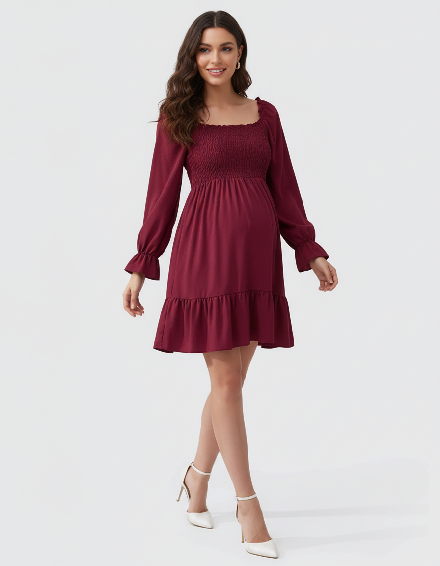 Bump Society – The Comfort Collection: Flared Sleeve A-line Babydoll Maternity Dress-Bump Society