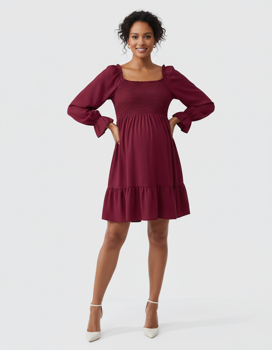 Bump Society – The Comfort Collection: Flared Sleeve A-line Babydoll Maternity Dress-Bump Society