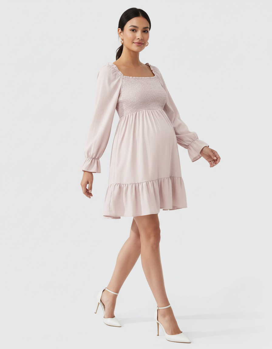 Bump Society – The Comfort Collection: Flared Sleeve A-line Babydoll Maternity Dress-Bump Society