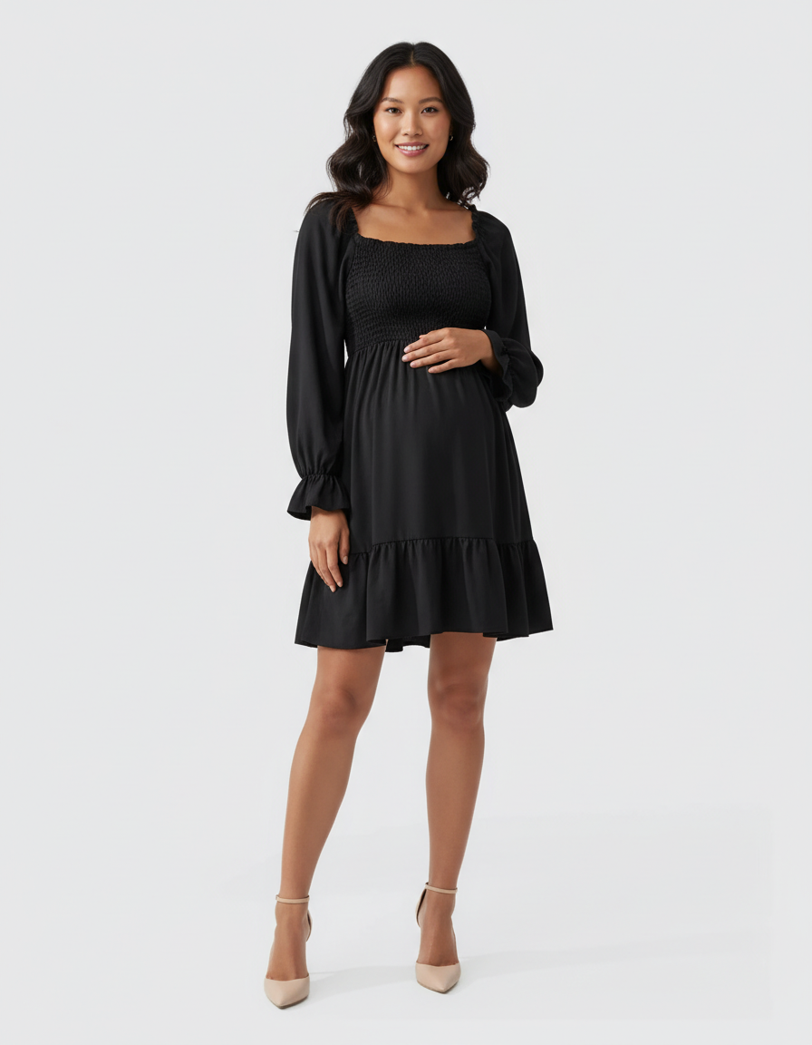 Bump Society – The Comfort Collection: Flared Sleeve A-line Babydoll Maternity Dress-Bump Society