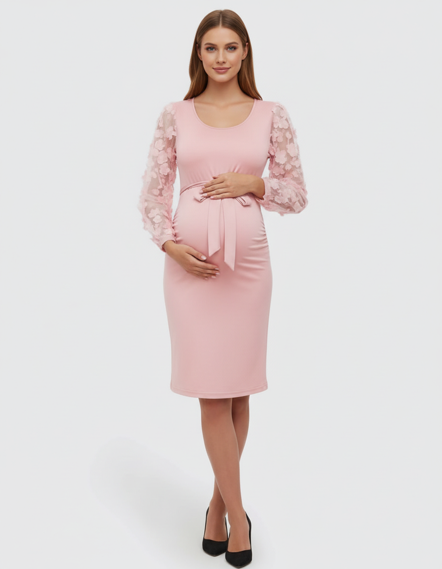 Bump Society – The Comfort Collection: Floral Sleeves Tie Waist Maternity Dress-Bump Society