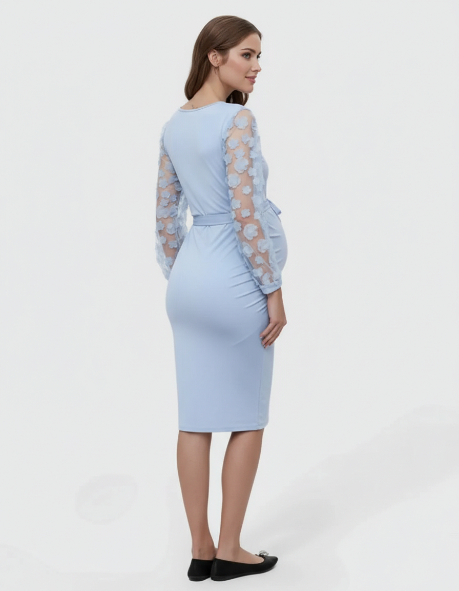 Bump Society – The Comfort Collection: Floral Sleeves Tie Waist Maternity Dress-Bump Society