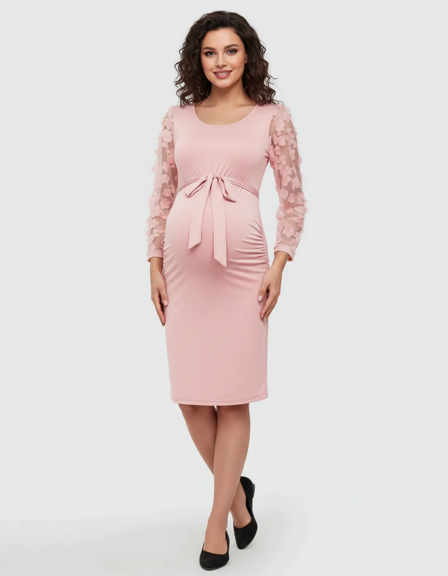 Bump Society – The Comfort Collection: Floral Sleeves Tie Waist Maternity Dress-Bump Society