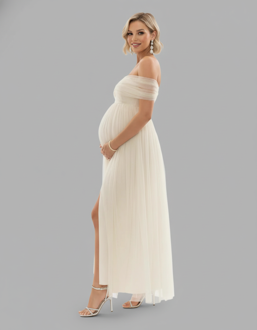 Bump Society – The Comfort Collection: Flowing Off-Shoulder Maternity Gown-Bump Society