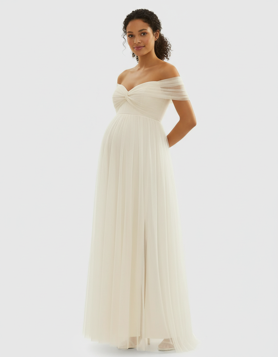 Bump Society – The Comfort Collection: Flowing Off-Shoulder Maternity Gown-Bump Society