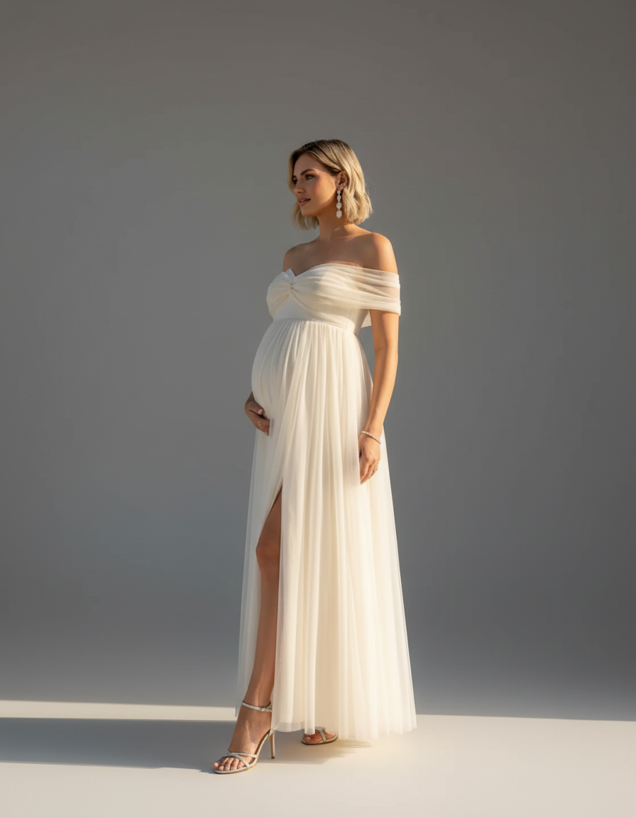 Bump Society – The Comfort Collection: Flowing Off-Shoulder Maternity Gown-Bump Society