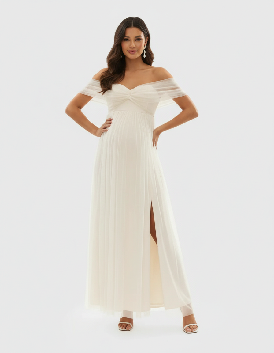 Bump Society – The Comfort Collection: Flowing Off-Shoulder Maternity Gown-Bump Society