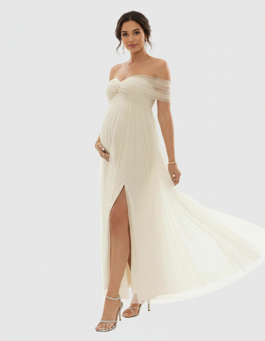 Bump Society – The Comfort Collection: Flowing Off-Shoulder Maternity Gown-Bump Society