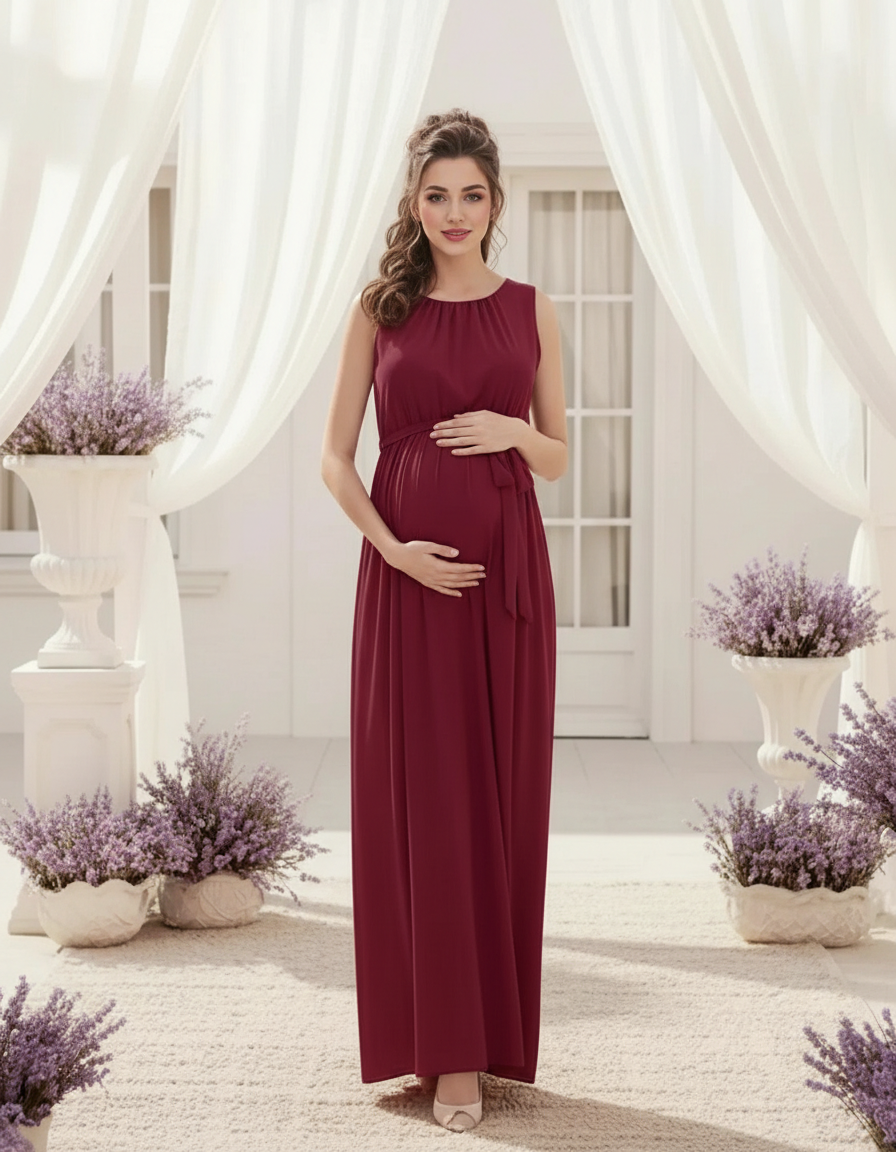 Bump Society – The Comfort Collection: Gathered Bodice Elegant Maternity Maxi Dress-Bump Society