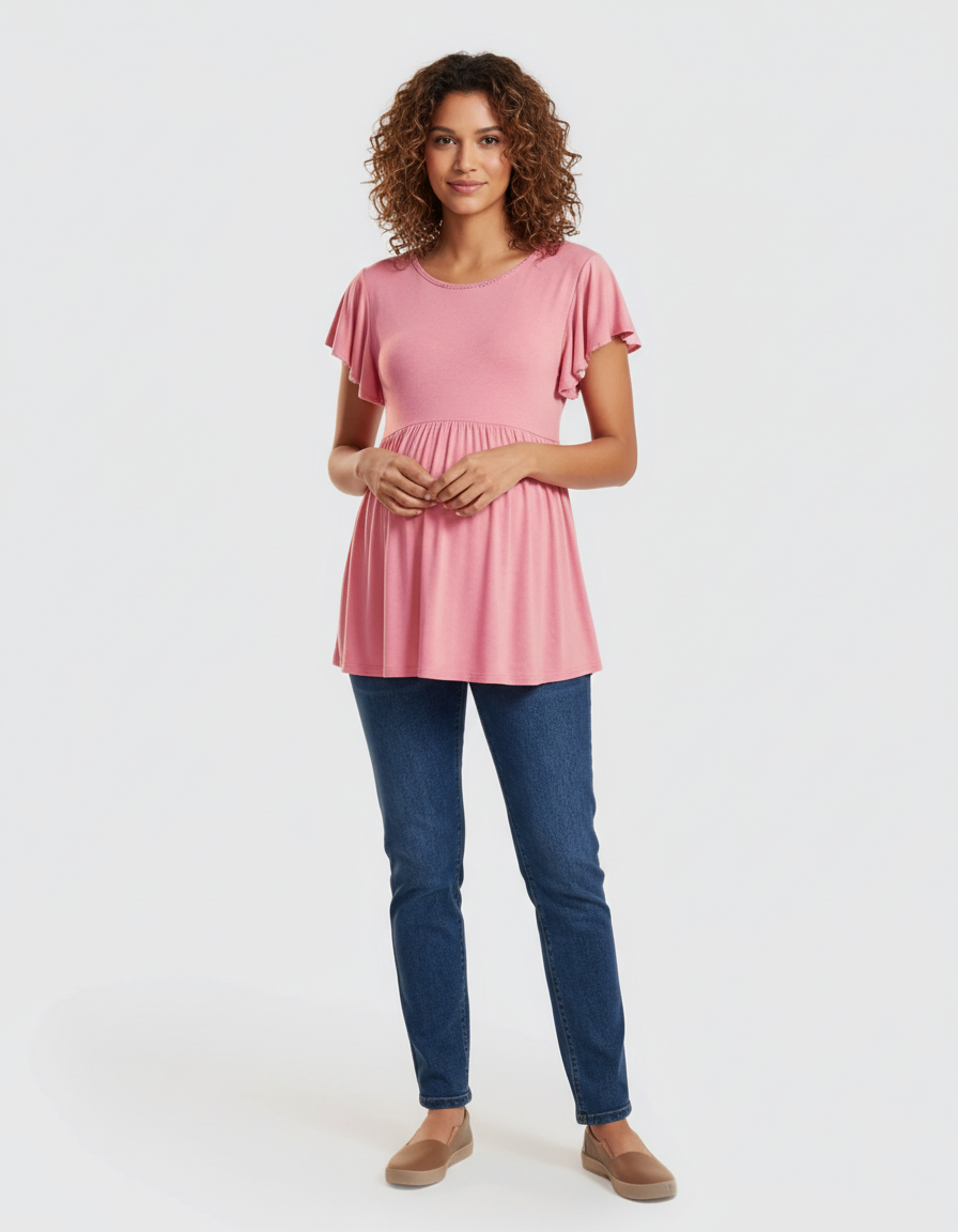 Bump Society – The Comfort Collection: Gathered Ruffle-Sleeve Maternity-Bump Society
