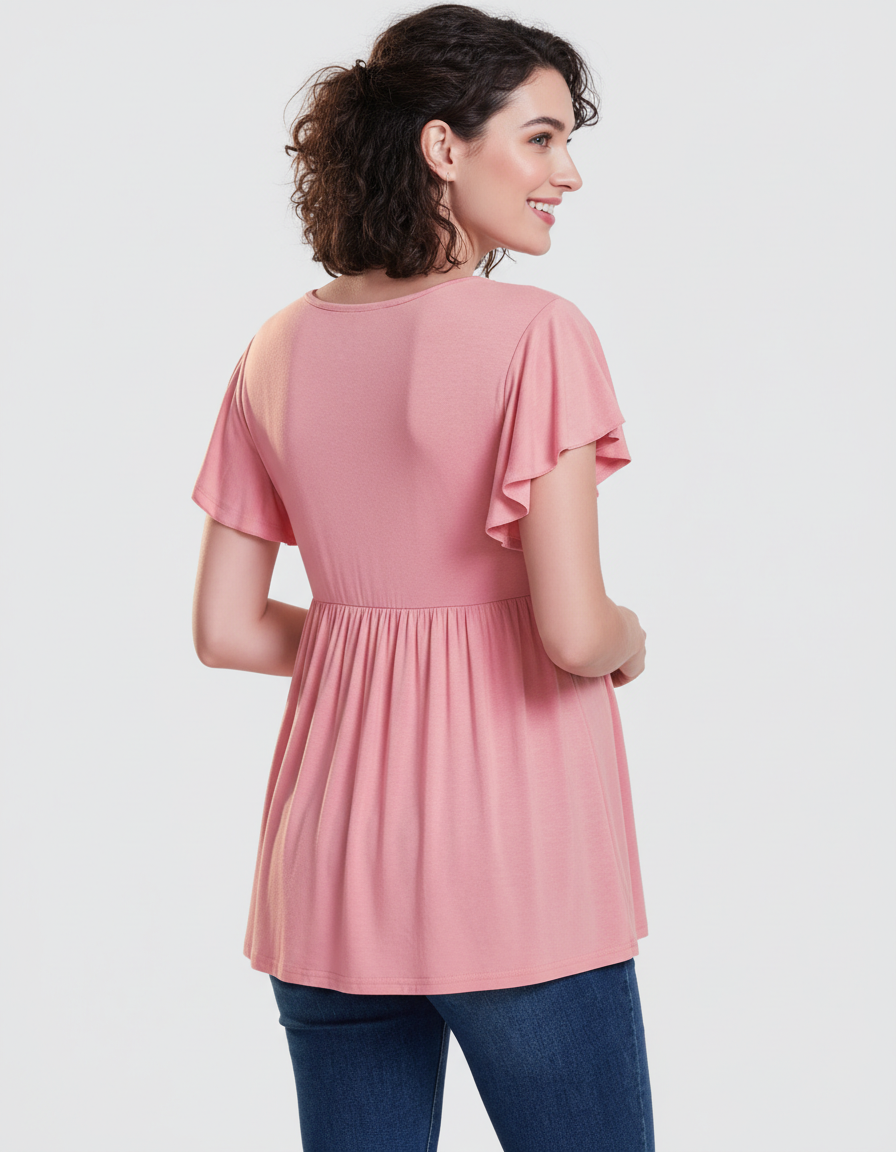 Bump Society – The Comfort Collection: Gathered Ruffle-Sleeve Maternity-Bump Society