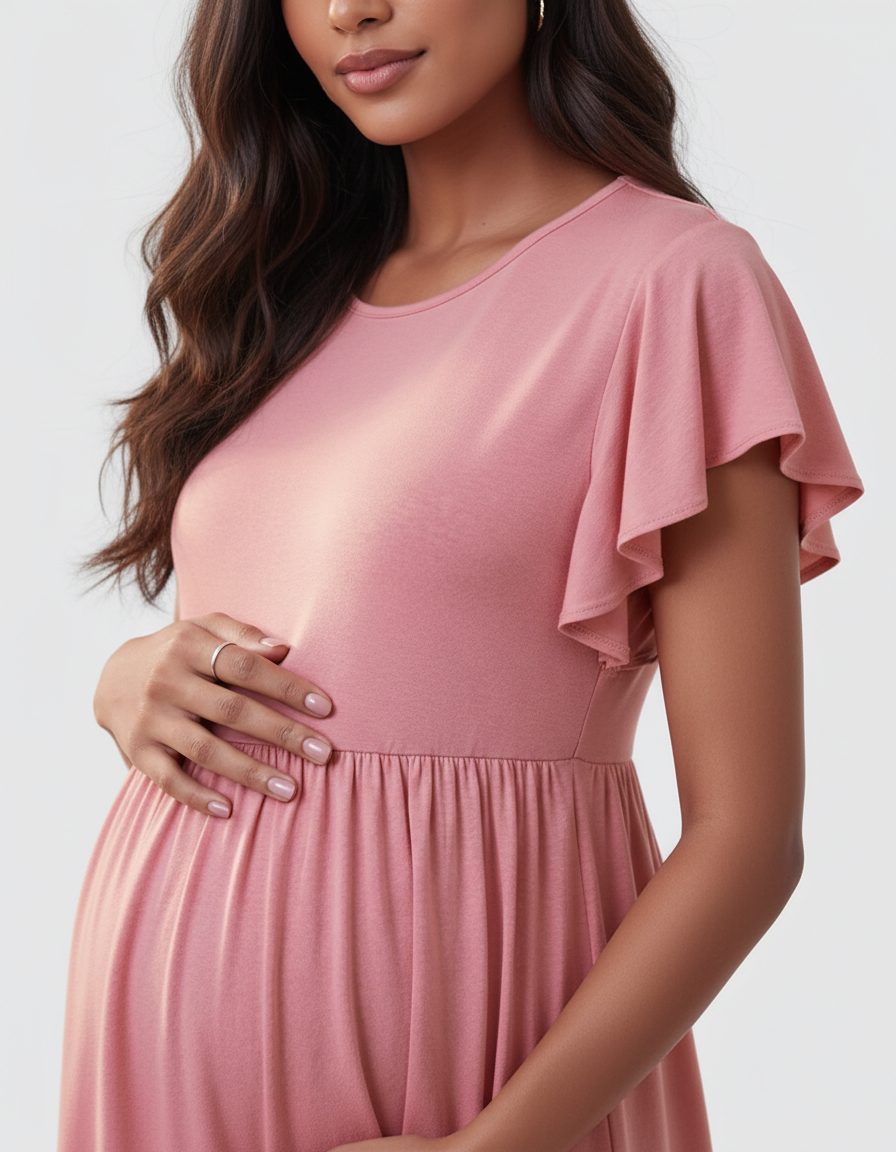 Bump Society – The Comfort Collection: Gathered Ruffle-Sleeve Maternity-Bump Society