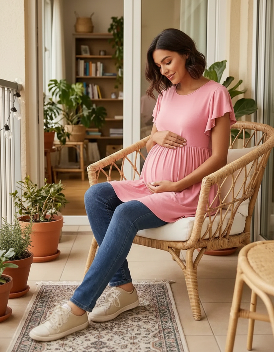 Bump Society – The Comfort Collection: Gathered Ruffle-Sleeve Maternity-Bump Society