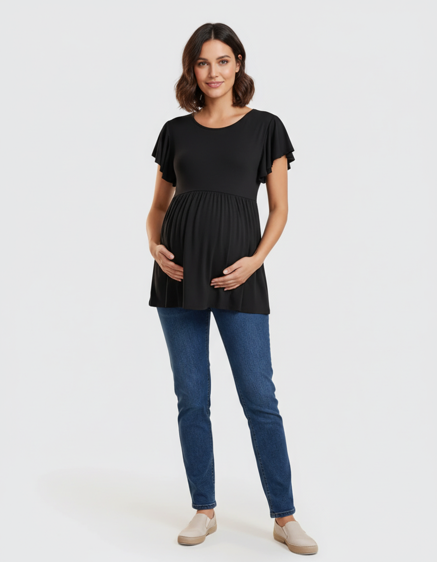 Bump Society – The Comfort Collection: Gathered Ruffle-Sleeve Maternity-Bump Society