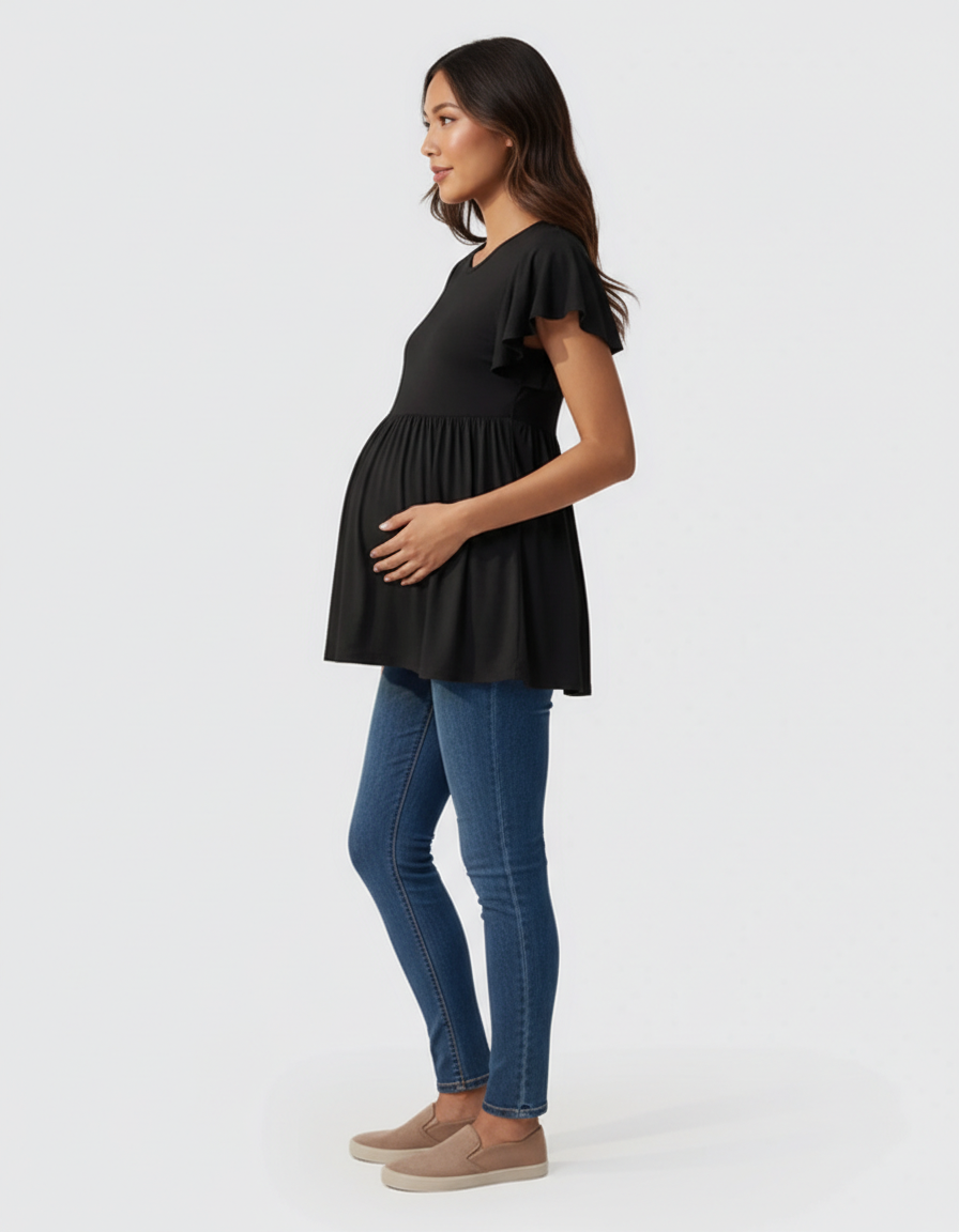 Bump Society – The Comfort Collection: Gathered Ruffle-Sleeve Maternity-Bump Society