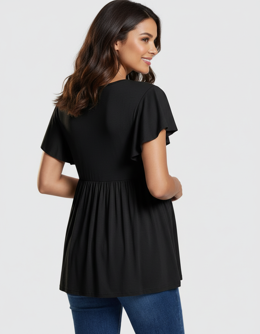 Bump Society – The Comfort Collection: Gathered Ruffle-Sleeve Maternity-Bump Society