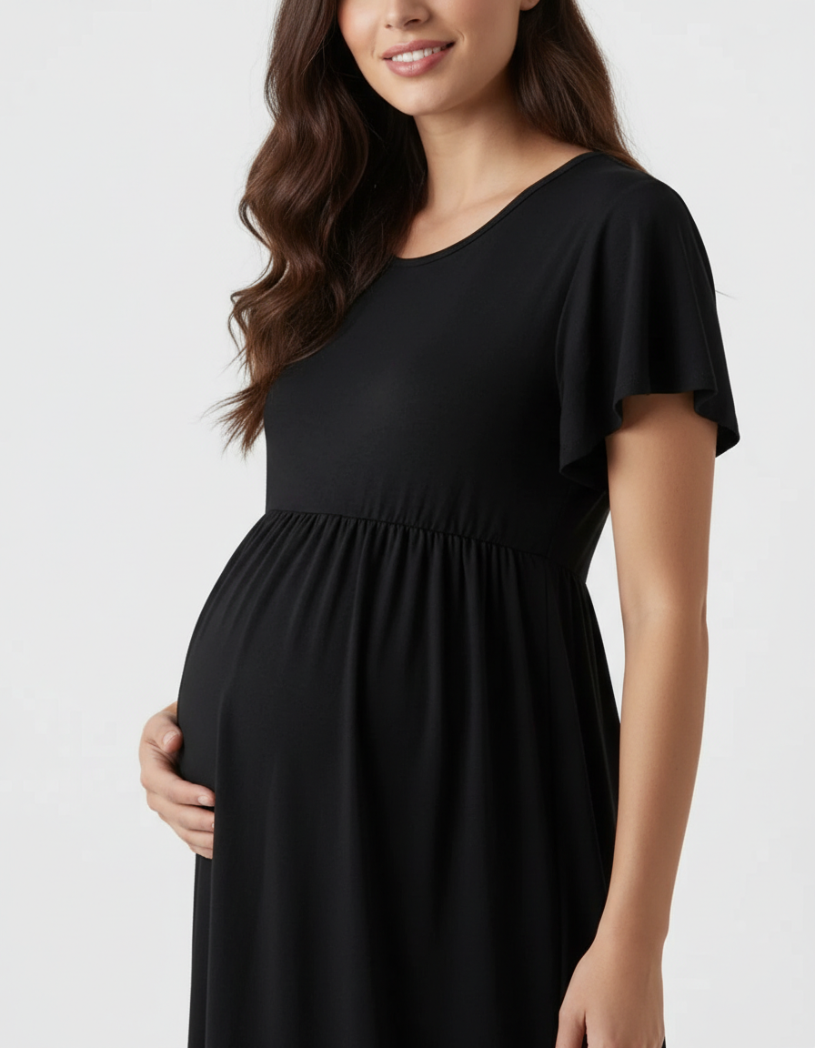 Bump Society – The Comfort Collection: Gathered Ruffle-Sleeve Maternity-Bump Society
