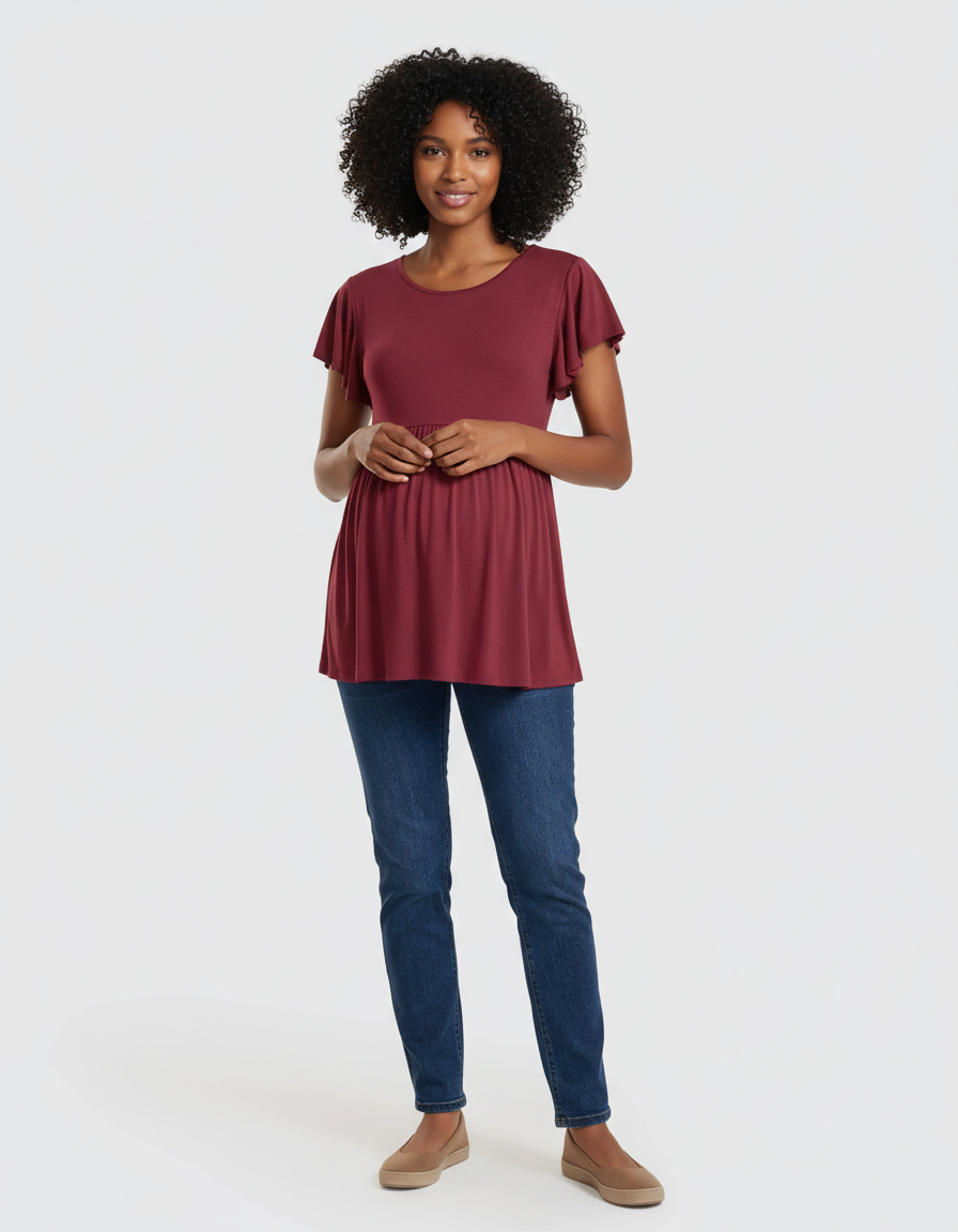 Bump Society – The Comfort Collection: Gathered Ruffle-Sleeve Maternity-Bump Society