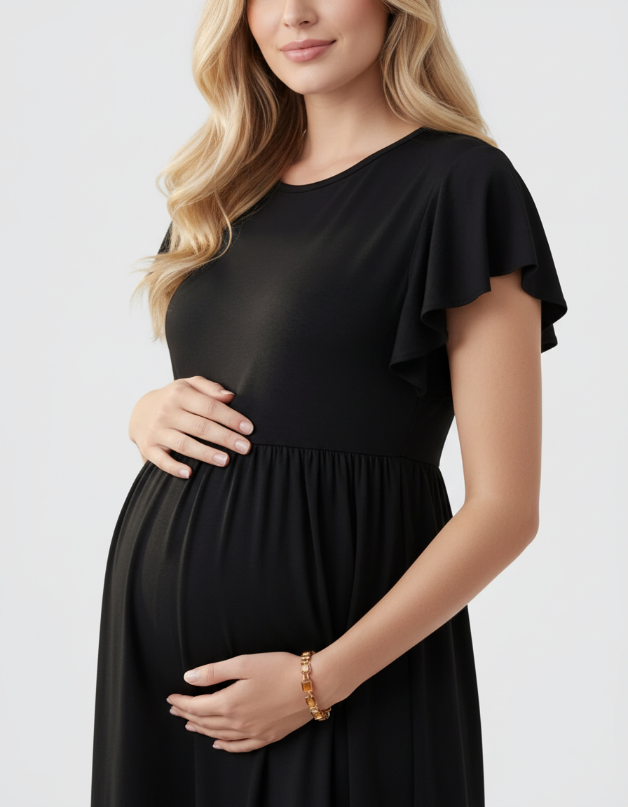 Bump Society – The Comfort Collection: Gathered Ruffle-Sleeve Maternity-Bump Society
