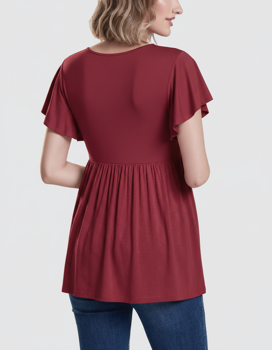 Bump Society – The Comfort Collection: Gathered Ruffle-Sleeve Maternity-Bump Society