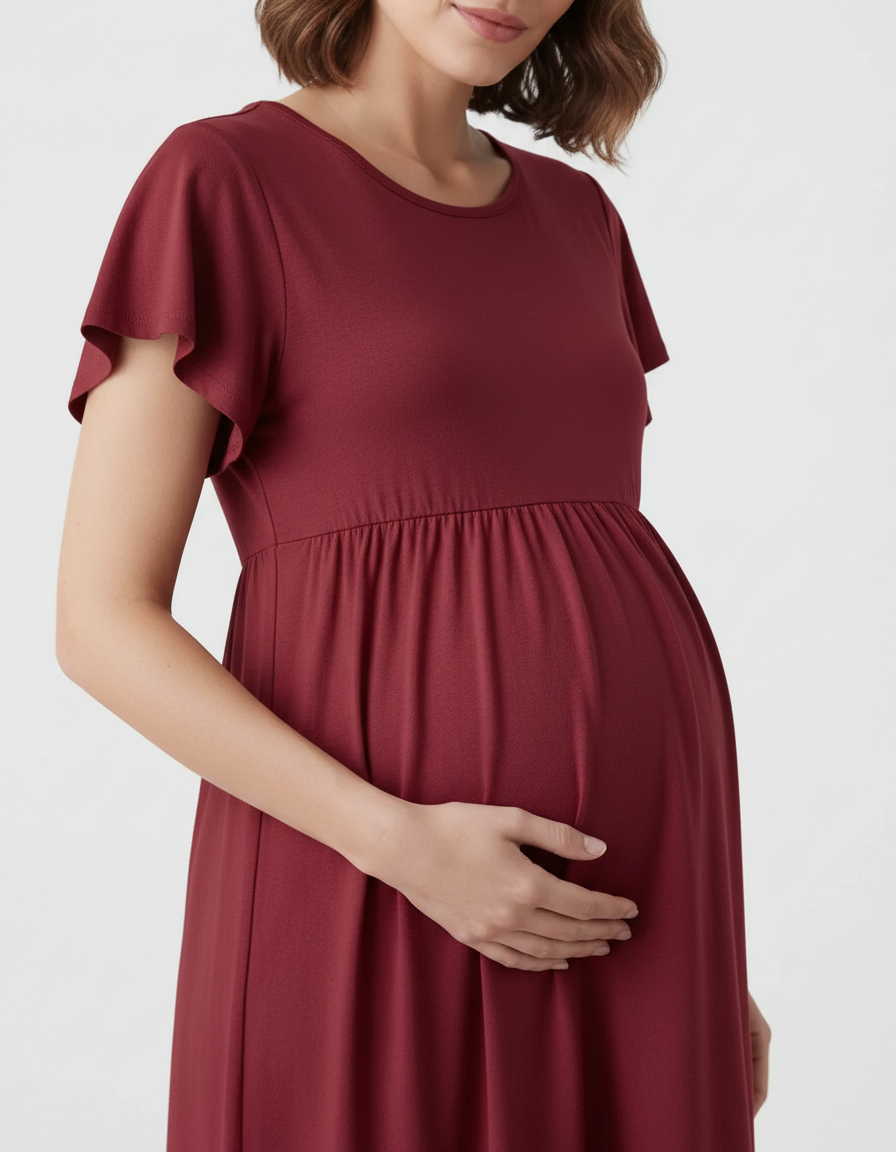 Bump Society – The Comfort Collection: Gathered Ruffle-Sleeve Maternity-Bump Society
